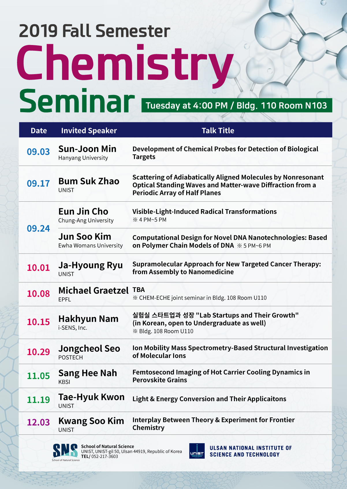 2019 Fall Semester, Chemistry Seminar