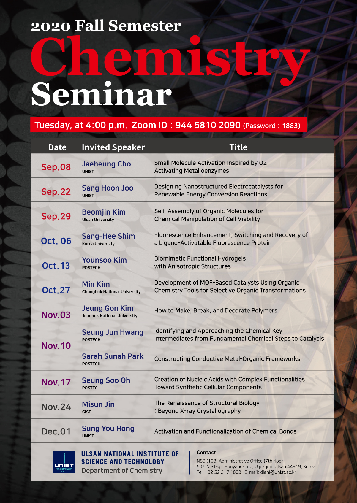 2020 Fall Semester, Chemistry Seminar