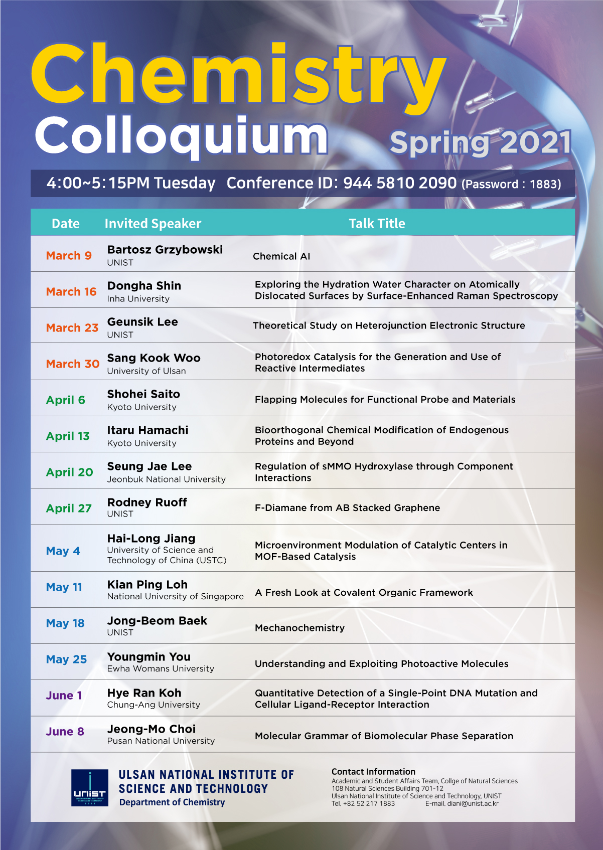 2021 Spring Semester, Chemistry Seminar