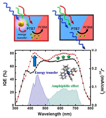 Customized Energy Down-Shift Using Iridium Complexes for Enhanced Performance of Polymer Solar Cells