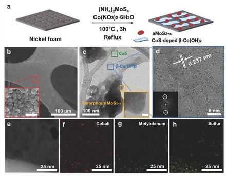 One-Step Synthesis of CoS-Doped β-Co(OH)2@Amorphous MoS2+x Hybrid Catalyst Grown on Nickel Foam for High-Performance Electrochemical Overall Water Splitting